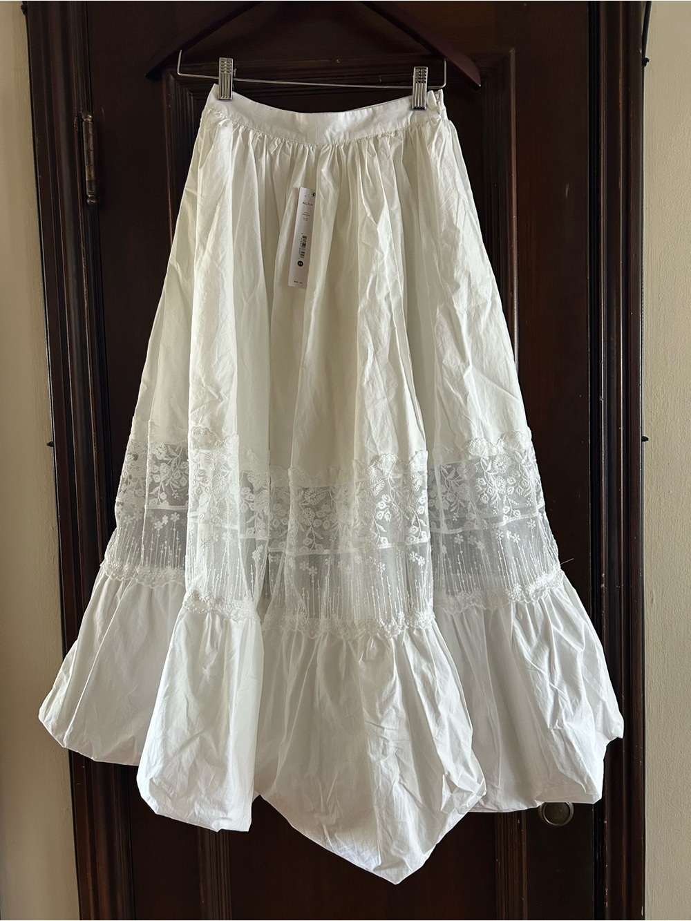 Aqua White Tiered Midi Skirt with Lace Panel - Picture 5 of 7